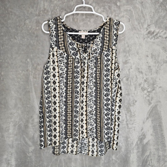 CB Established 1962 Sleeveless Blouse Boho Print Lace Detail Top Size Large - Picture 1 of 11
